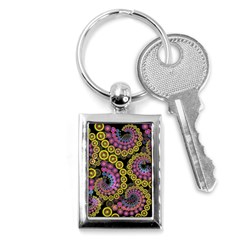 Spiral Floral Fractal Flower Star Sunflower Purple Yellow Key Chains (rectangle) 