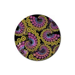 Spiral Floral Fractal Flower Star Sunflower Purple Yellow Rubber Round Coaster (4 Pack) 