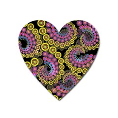 Spiral Floral Fractal Flower Star Sunflower Purple Yellow Heart Magnet by Mariart