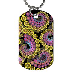 Spiral Floral Fractal Flower Star Sunflower Purple Yellow Dog Tag (one Side)