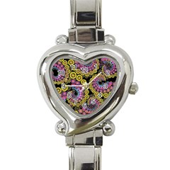 Spiral Floral Fractal Flower Star Sunflower Purple Yellow Heart Italian Charm Watch