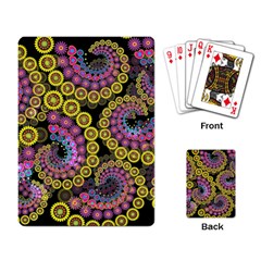 Spiral Floral Fractal Flower Star Sunflower Purple Yellow Playing Card by Mariart