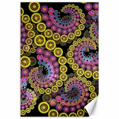 Spiral Floral Fractal Flower Star Sunflower Purple Yellow Canvas 12  X 18   by Mariart