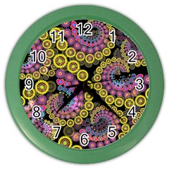 Spiral Floral Fractal Flower Star Sunflower Purple Yellow Color Wall Clocks