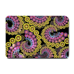 Spiral Floral Fractal Flower Star Sunflower Purple Yellow Small Doormat  by Mariart