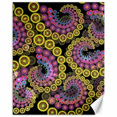 Spiral Floral Fractal Flower Star Sunflower Purple Yellow Canvas 11  X 14   by Mariart