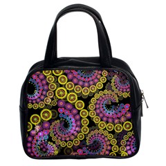 Spiral Floral Fractal Flower Star Sunflower Purple Yellow Classic Handbags (2 Sides) by Mariart