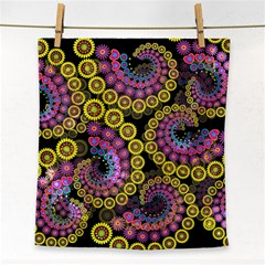 Spiral Floral Fractal Flower Star Sunflower Purple Yellow Face Towel by Mariart