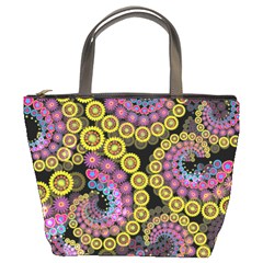 Spiral Floral Fractal Flower Star Sunflower Purple Yellow Bucket Bags by Mariart