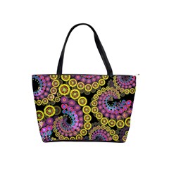 Spiral Floral Fractal Flower Star Sunflower Purple Yellow Shoulder Handbags