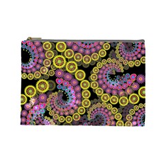 Spiral Floral Fractal Flower Star Sunflower Purple Yellow Cosmetic Bag (large)  by Mariart