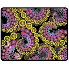 Spiral Floral Fractal Flower Star Sunflower Purple Yellow Fleece Blanket (medium)  by Mariart