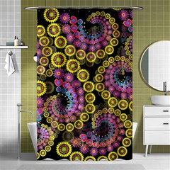 Spiral Floral Fractal Flower Star Sunflower Purple Yellow Shower Curtain 48  X 72  (small)  by Mariart