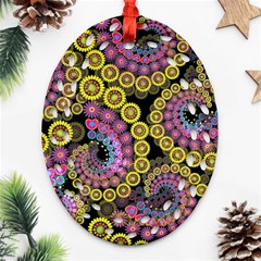 Spiral Floral Fractal Flower Star Sunflower Purple Yellow Oval Filigree Ornament (two Sides) by Mariart