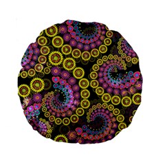 Spiral Floral Fractal Flower Star Sunflower Purple Yellow Standard 15  Premium Round Cushions by Mariart