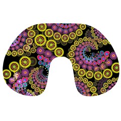 Spiral Floral Fractal Flower Star Sunflower Purple Yellow Travel Neck Pillows