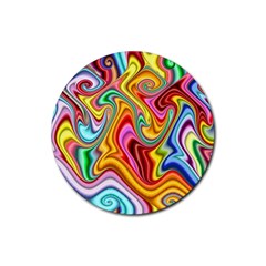 Rainbow Gnarls Rubber Coaster (round)  by WolfepawFractals