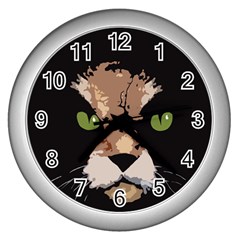 Cat  Wall Clocks (silver)  by Valentinaart