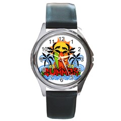 Tropical Summer Round Metal Watch by Valentinaart