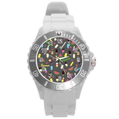 Summer Pattern Round Plastic Sport Watch (l) by Valentinaart