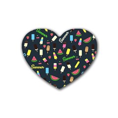 Summer Pattern Rubber Coaster (heart)  by Valentinaart