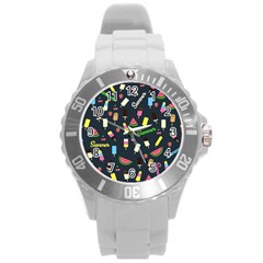 Summer Pattern Round Plastic Sport Watch (l) by Valentinaart