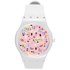 Summer Pattern Round Plastic Sport Watch (m) by Valentinaart