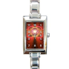 Liquid Sunset, A Beautiful Fractal Burst Of Fiery Colors Rectangle Italian Charm Watch by jayaprime