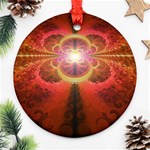 Liquid Sunset, A Beautiful Fractal Burst Of Fiery Colors Ornament (Round) Front