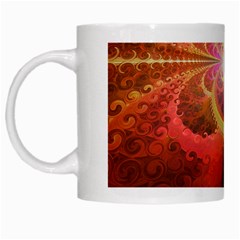 Liquid Sunset, A Beautiful Fractal Burst Of Fiery Colors White Mugs by jayaprime