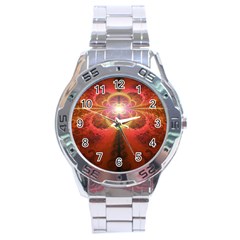 Liquid Sunset, A Beautiful Fractal Burst Of Fiery Colors Stainless Steel Analogue Watch by jayaprime