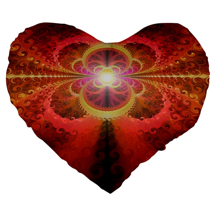 Liquid Sunset, A Beautiful Fractal Burst Of Fiery Colors Large 19  Premium Heart Shape Cushions