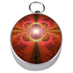 Liquid Sunset, A Beautiful Fractal Burst Of Fiery Colors Silver Compasses