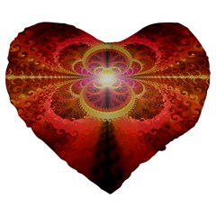 Liquid Sunset, A Beautiful Fractal Burst Of Fiery Colors Large 19  Premium Flano Heart Shape Cushions