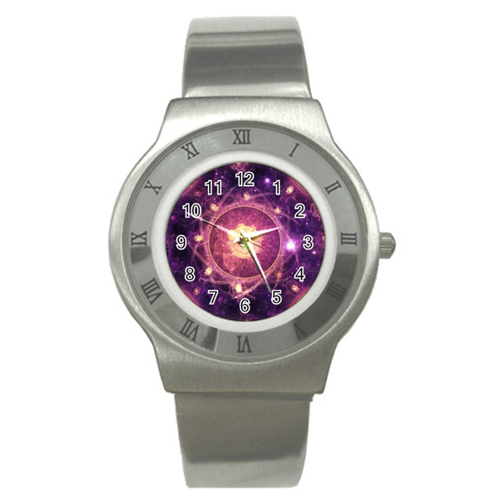 A Gold And Royal Purple Fractal Map Of The Stars Stainless Steel Watch