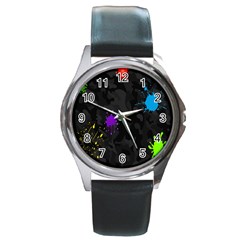 Black Camo Shot Spot Paint Round Metal Watch