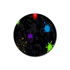 Black Camo Shot Spot Paint Rubber Coaster (round)  by Mariart