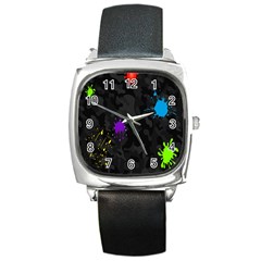 Black Camo Shot Spot Paint Square Metal Watch by Mariart