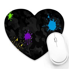 Black Camo Shot Spot Paint Heart Mousepads by Mariart