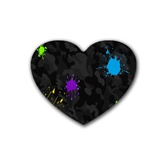 Black Camo Shot Spot Paint Heart Coaster (4 Pack)  by Mariart