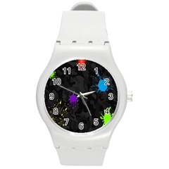 Black Camo Shot Spot Paint Round Plastic Sport Watch (m)