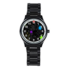 Black Camo Shot Spot Paint Stainless Steel Round Watch by Mariart