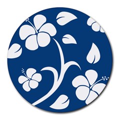 Blue Hawaiian Flower Floral Round Mousepads by Mariart