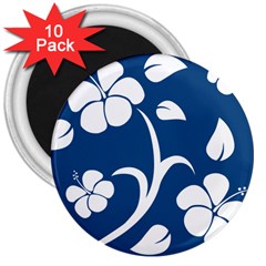 Blue Hawaiian Flower Floral 3  Magnets (10 Pack)  by Mariart