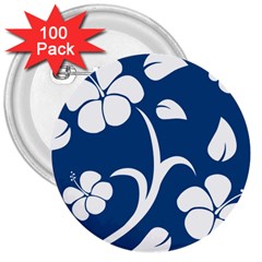 Blue Hawaiian Flower Floral 3  Buttons (100 Pack)  by Mariart