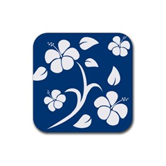 Blue Hawaiian Flower Floral Rubber Coaster (square) 