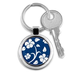 Blue Hawaiian Flower Floral Key Chains (round) 