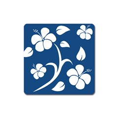 Blue Hawaiian Flower Floral Square Magnet by Mariart