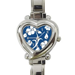 Blue Hawaiian Flower Floral Heart Italian Charm Watch by Mariart