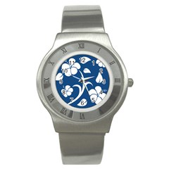 Blue Hawaiian Flower Floral Stainless Steel Watch by Mariart